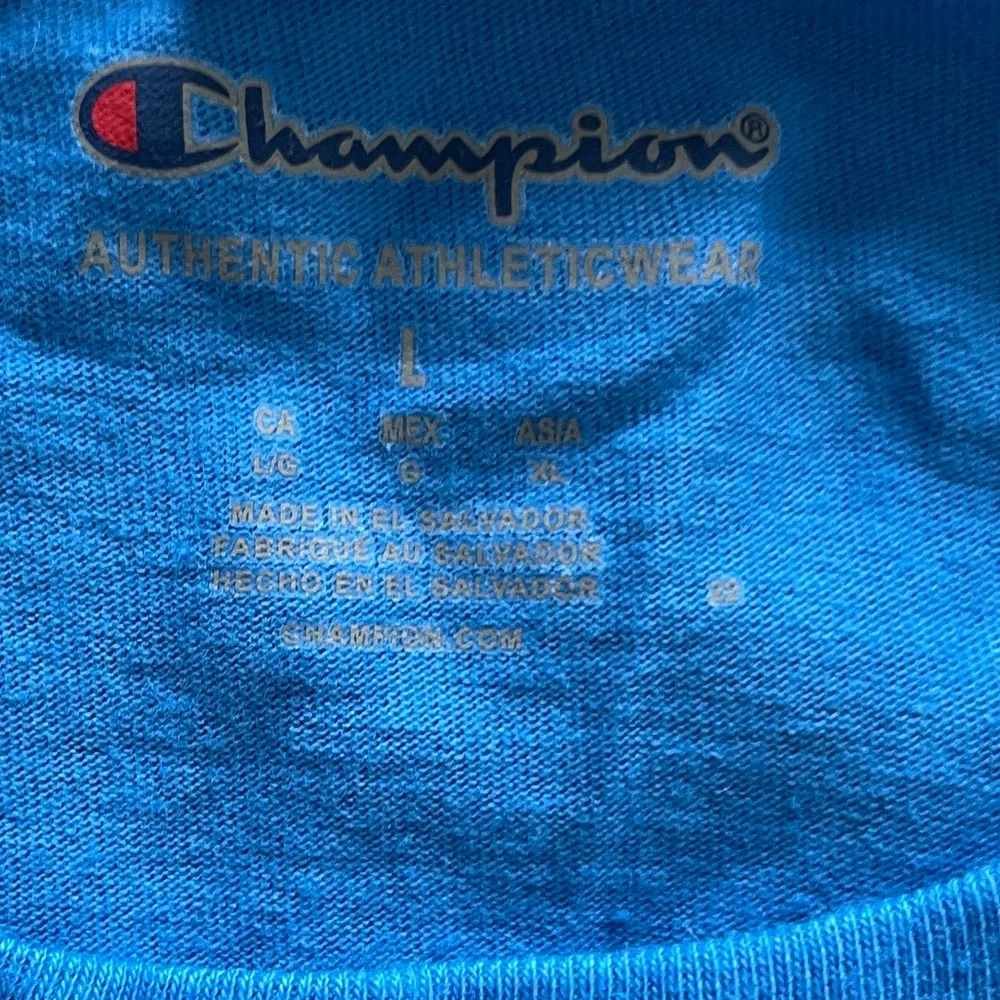 Champion Mens Tee Size Large Blue Logo Graphic Short Sleeve T-Shirt - Picture 3 of 7